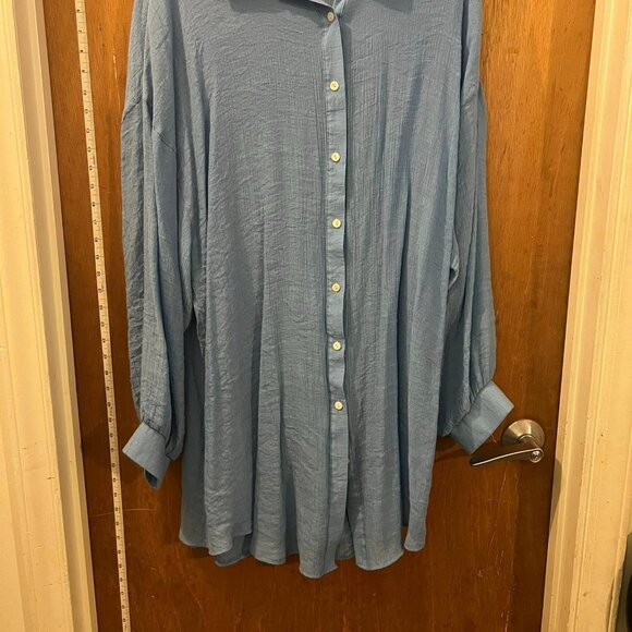 Size 4X - Lightweight Cornflower Blue Long Sleeve Button-Down - Picture 7 of 10